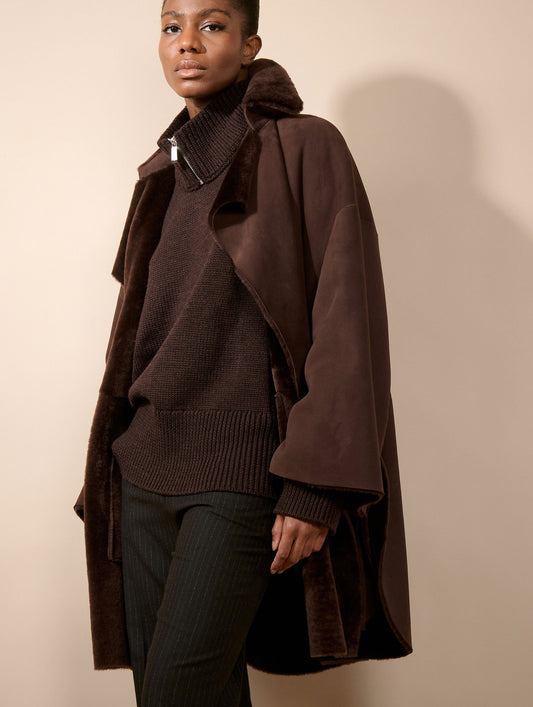 Chocolate reversible shearling coat
