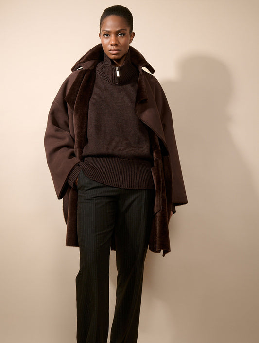 Chocolate reversible shearling coat