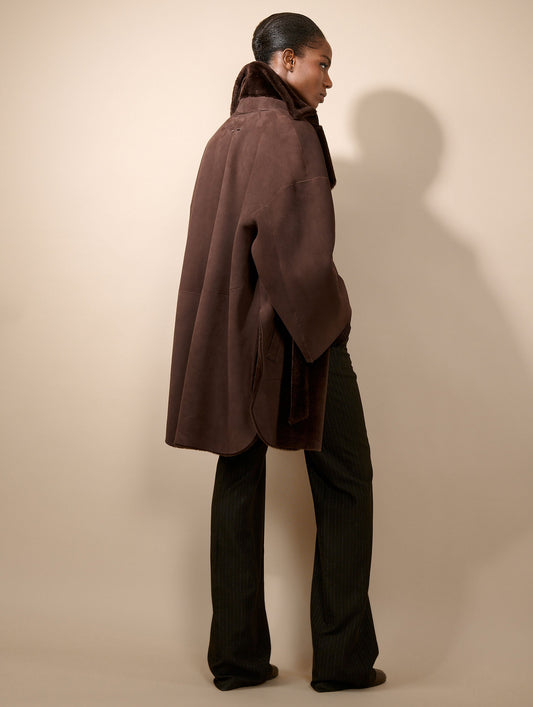 Chocolate reversible shearling coat