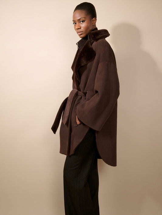 Chocolate reversible shearling coat