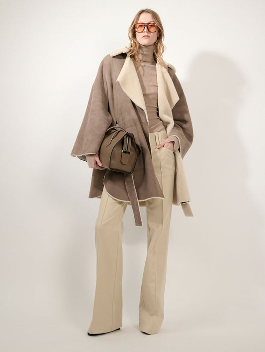Taupe reversible shearling coat