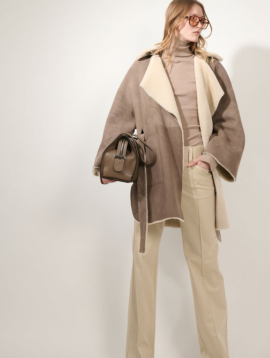 Taupe reversible shearling coat