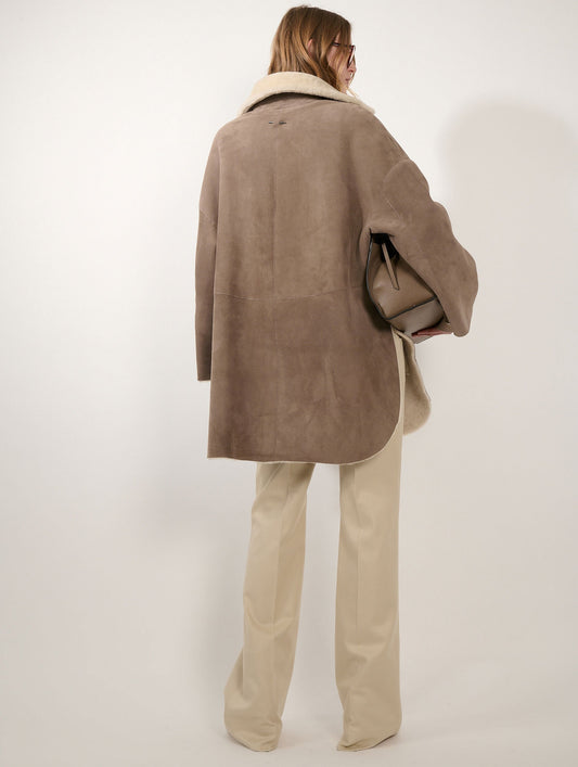 Taupe reversible shearling coat