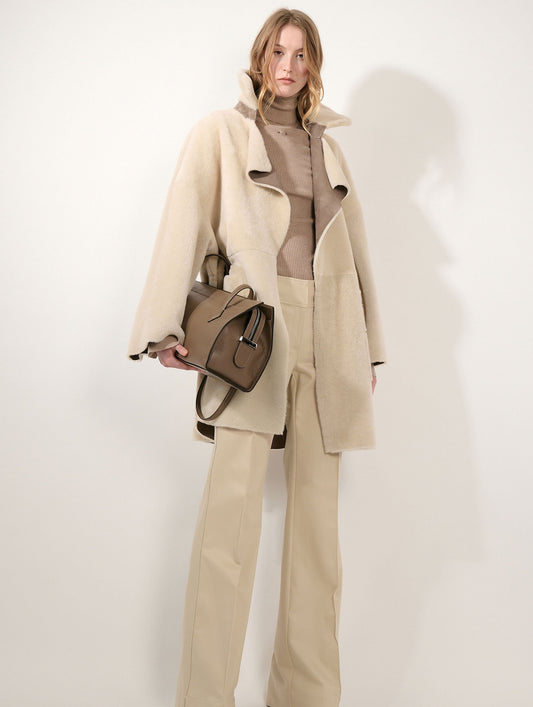 Taupe reversible shearling coat