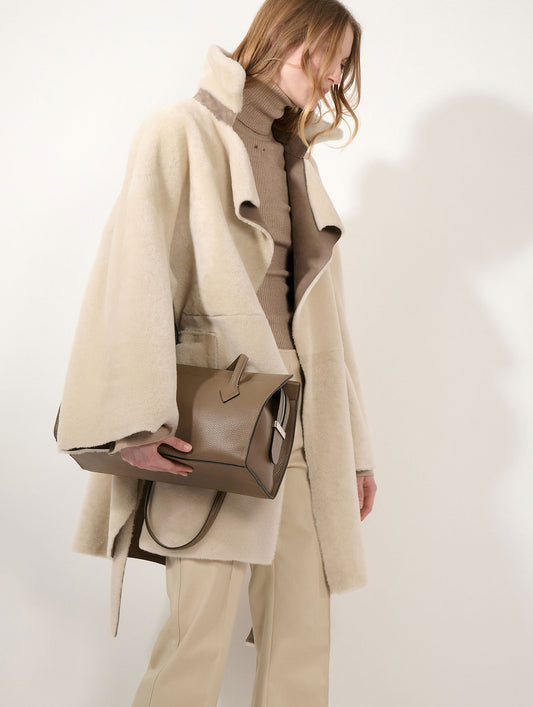 Taupe reversible shearling coat