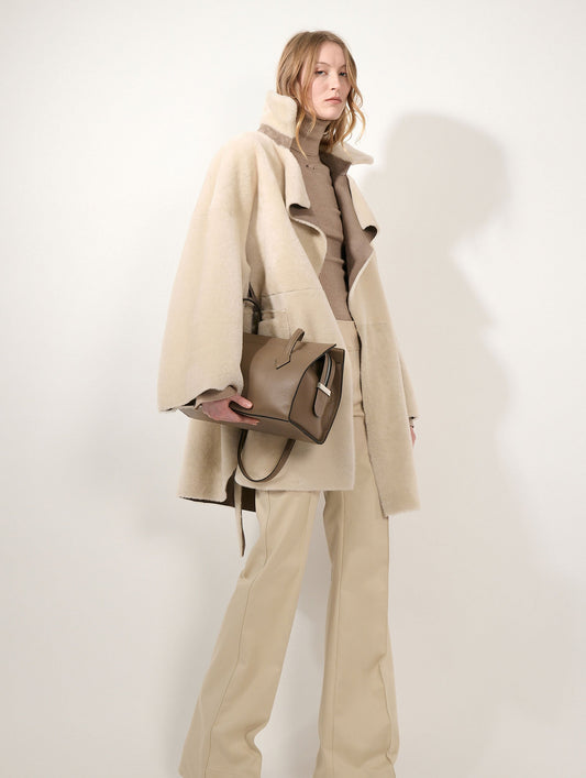 Taupe reversible shearling coat