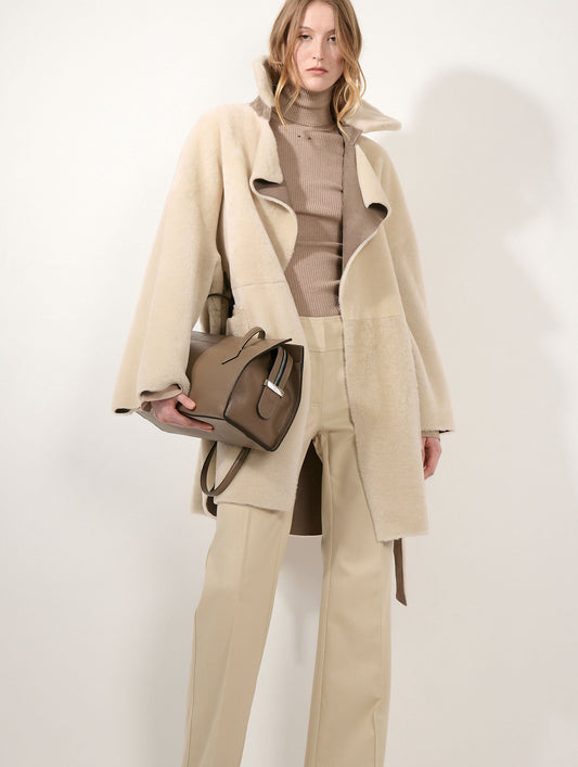 Taupe reversible shearling coat