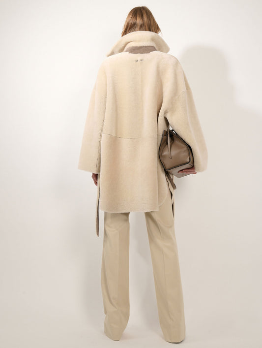 Taupe reversible shearling coat