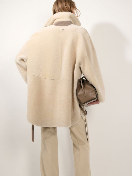 Taupe reversible shearling coat