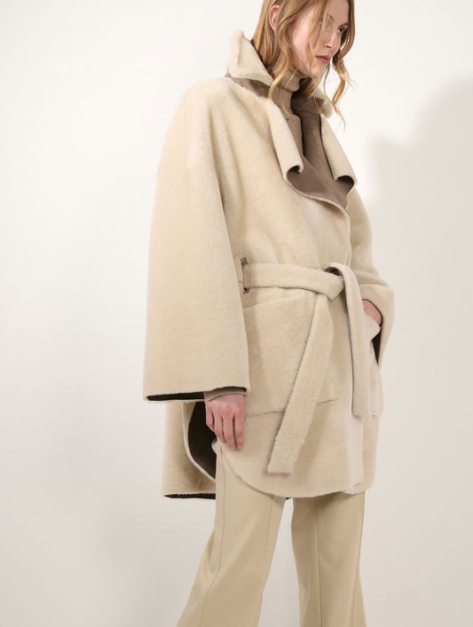 Taupe reversible shearling coat