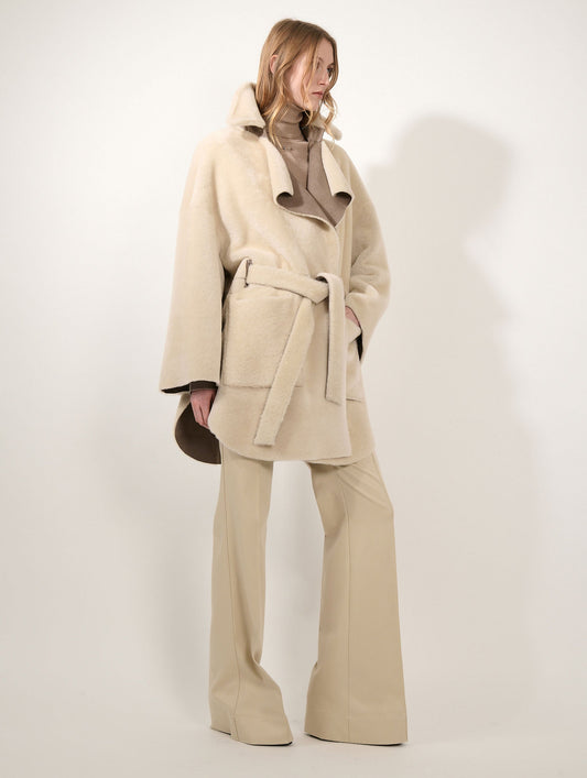 Taupe reversible shearling coat