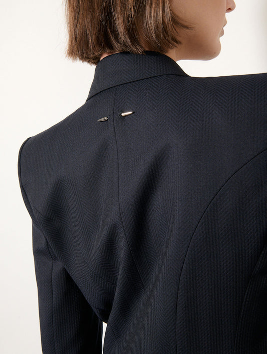 Dark navy herringbone jacquard fitted jacket