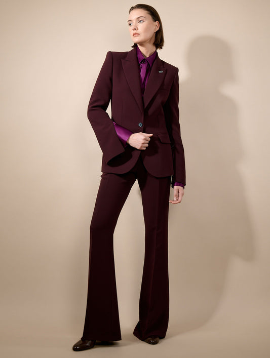 Burgundy crepe fitted jacket with zip sleeves