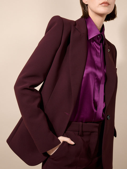 Burgundy crepe fitted jacket with zip sleeves