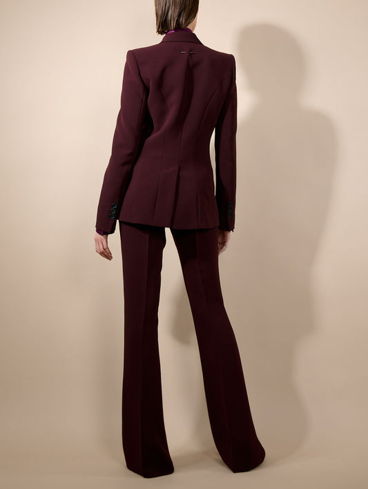 Burgundy crepe fitted jacket with zip sleeves