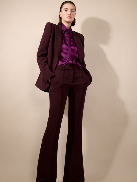 Burgundy crepe fitted jacket with zip sleeves