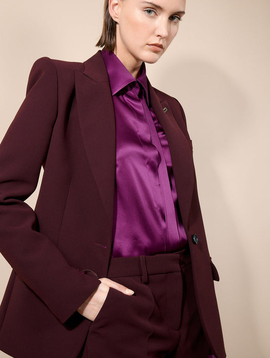 Burgundy crepe fitted jacket with zip sleeves