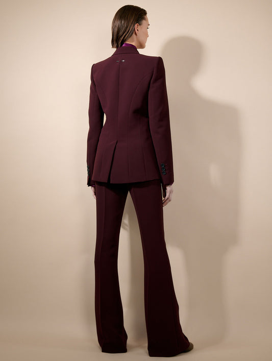Burgundy crepe fitted jacket with zip sleeves