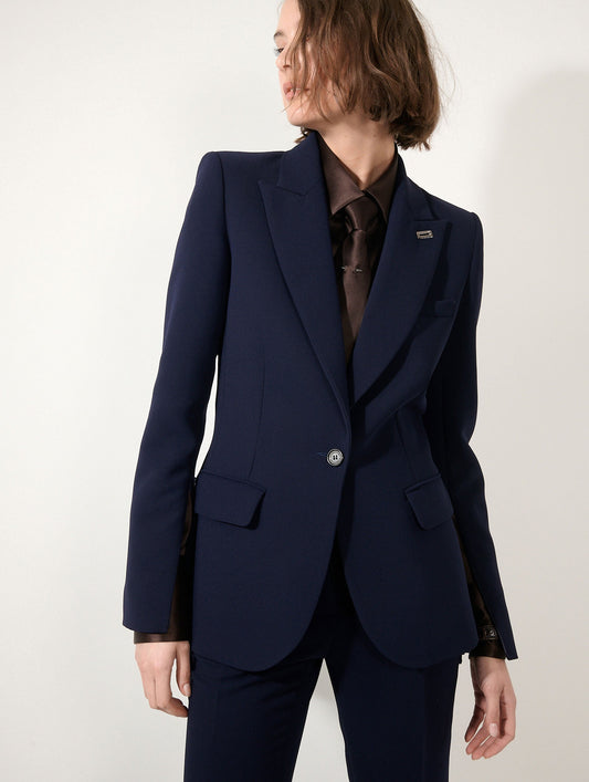 Indigo crepe fitted jacket with zip sleeves