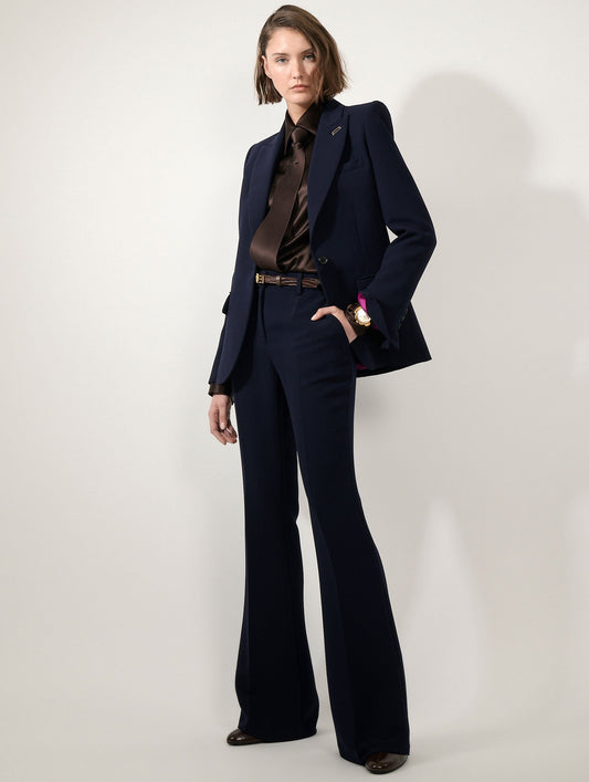 Indigo crepe fitted jacket with zip sleeves