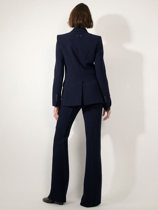 Indigo crepe fitted jacket with zip sleeves