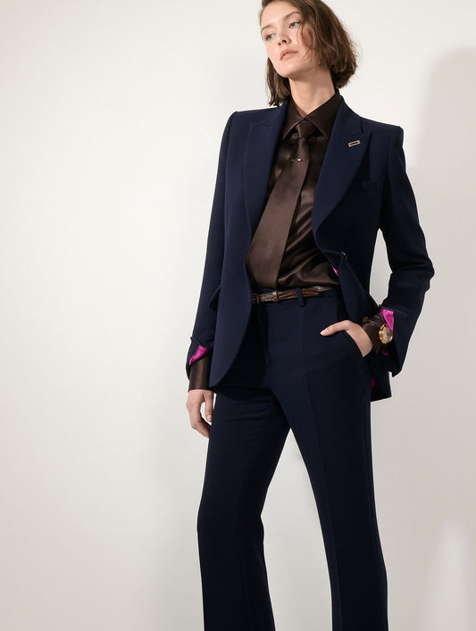Indigo crepe fitted jacket with zip sleeves