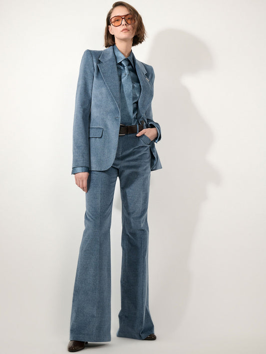 Stone blue velvet fitted jacket