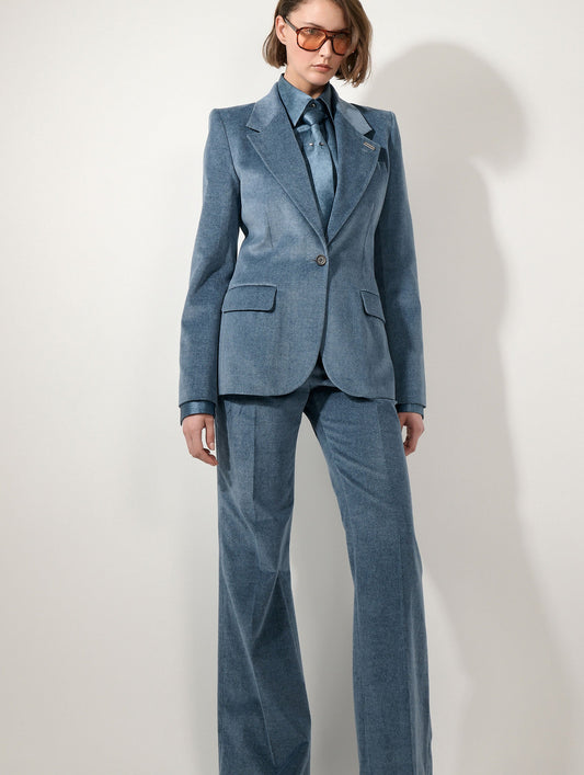 Stone blue velvet fitted jacket