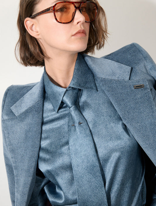 Stone blue velvet fitted jacket