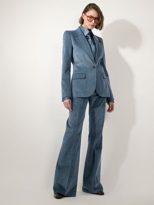 Stone blue velvet fitted jacket
