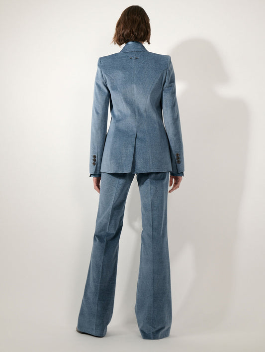 Stone blue velvet fitted jacket