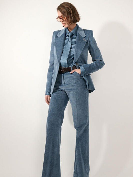 Stone blue velvet fitted jacket