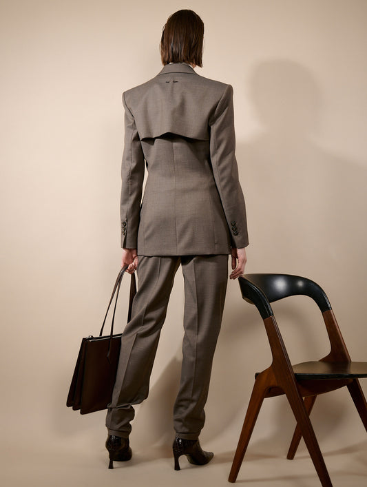 Taupe stretch wool cloth fitted jacket