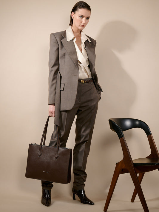 Taupe stretch wool cloth fitted jacket