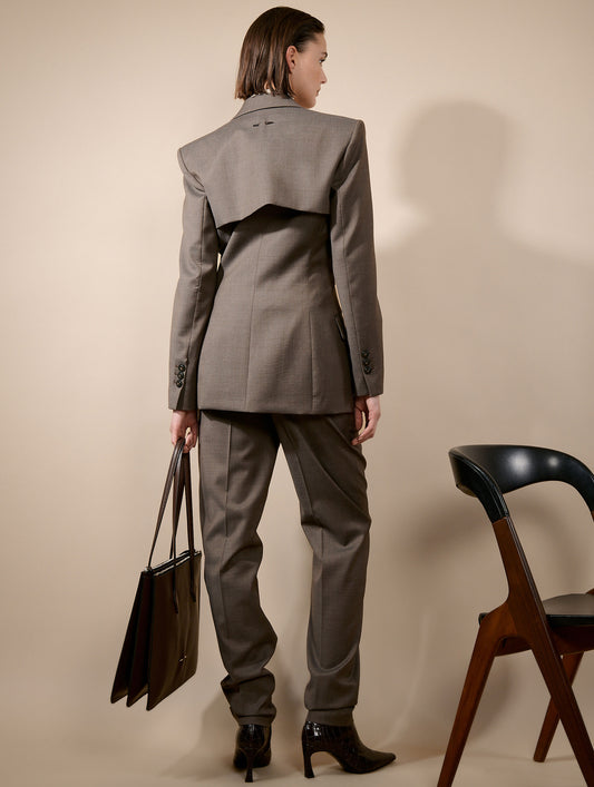 Taupe stretch wool cloth fitted jacket