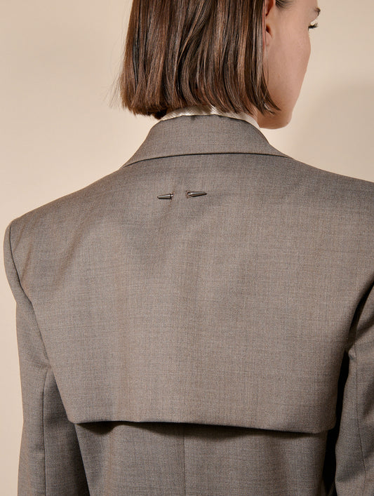 Taupe stretch wool cloth fitted jacket