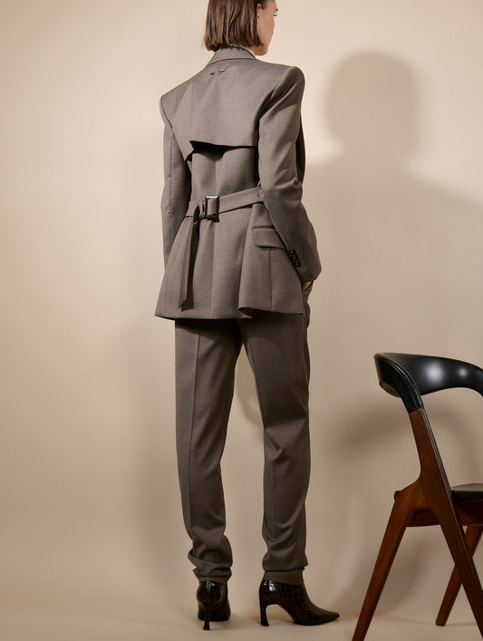 Taupe stretch wool cloth fitted jacket