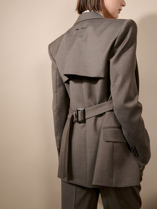 Taupe stretch wool cloth fitted jacket