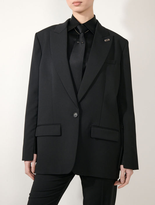Straight-cut jacket in black wool gabardine