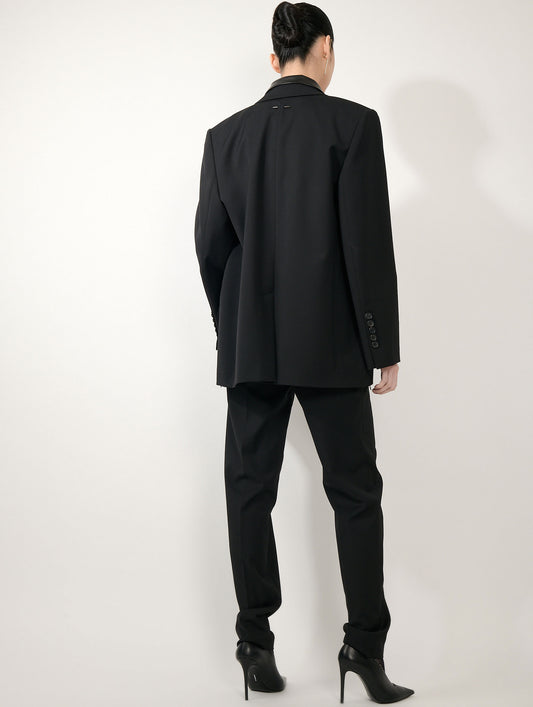 Straight-cut jacket in black wool gabardine