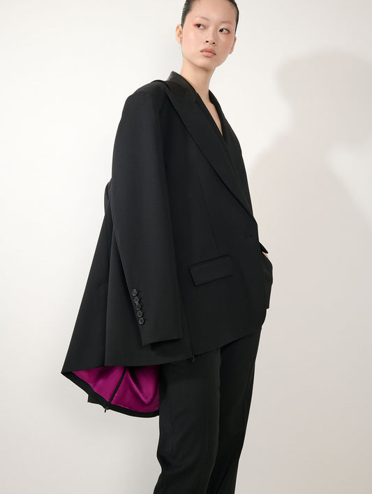 Straight-cut jacket in black wool gabardine