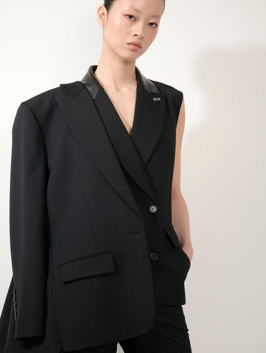 Straight-cut jacket in black wool gabardine