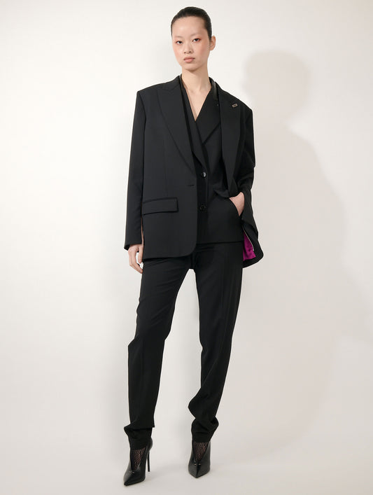 Straight-cut jacket in black wool gabardine