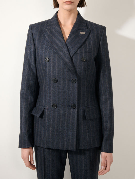 Blue striped flannel double-breasted jacket