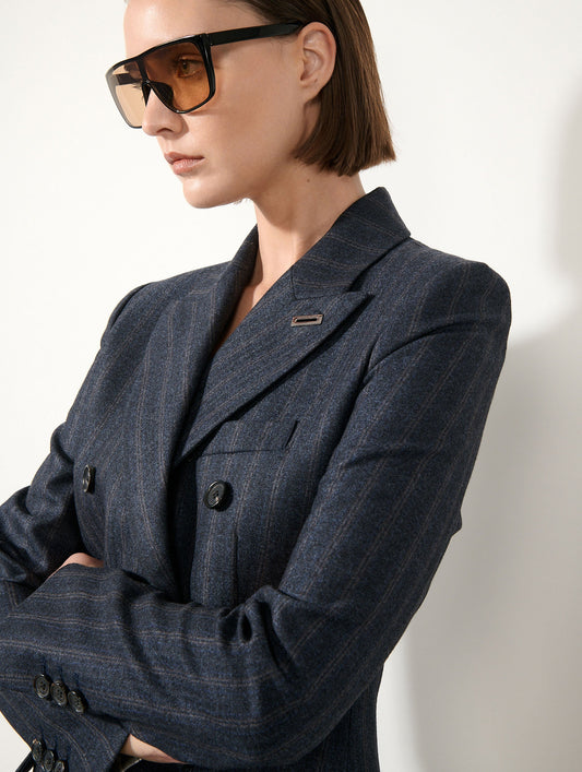 Blue striped flannel double-breasted jacket