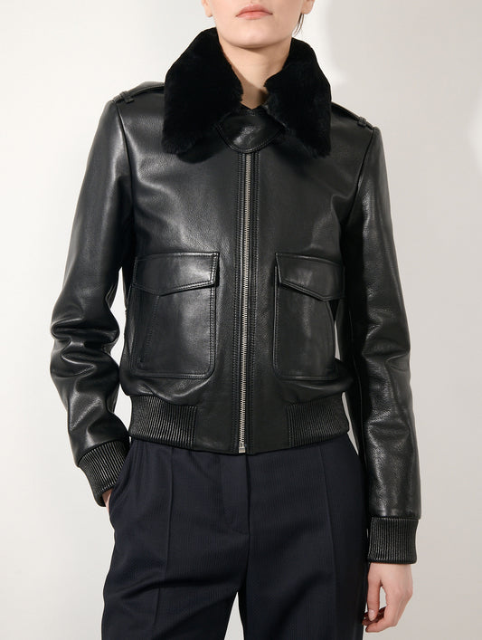 Black leather pilot jacket
