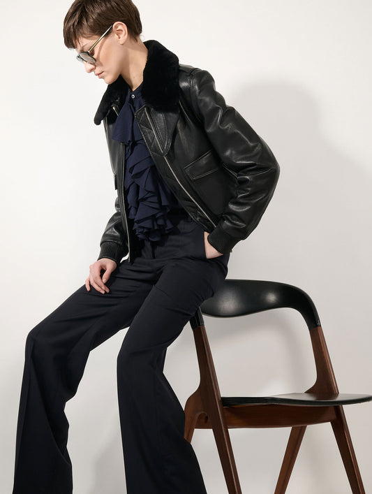 Black leather pilot jacket