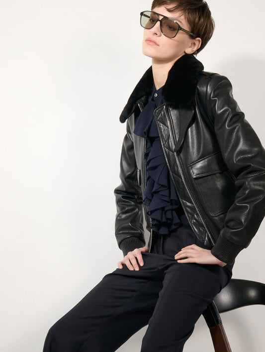 Black leather pilot jacket