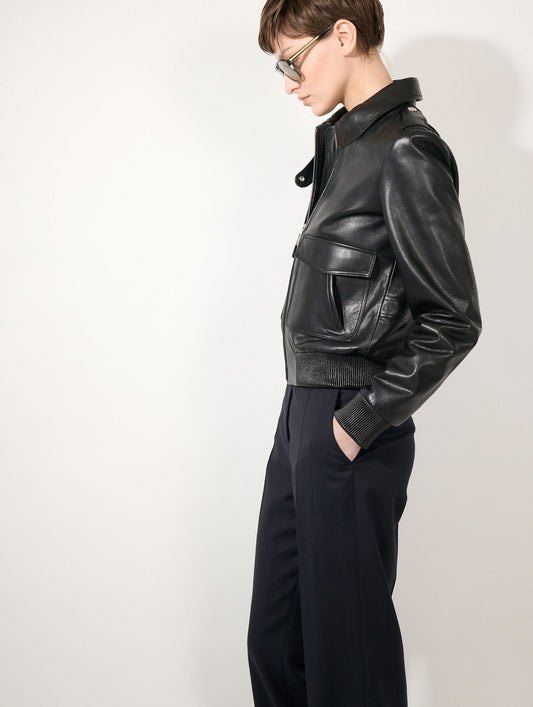 Black leather pilot jacket