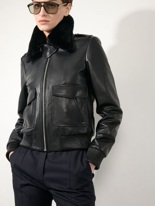 Black leather pilot jacket